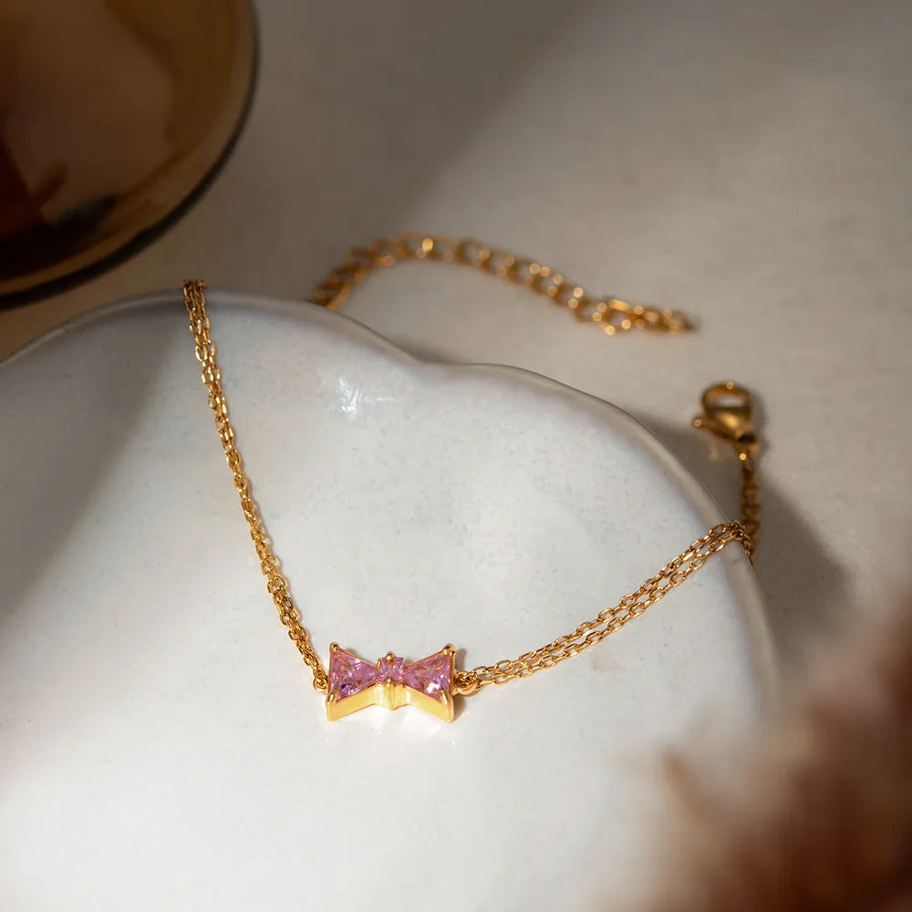 Stainless Steel Zircon Bow Bracelet - alternate jewelry view