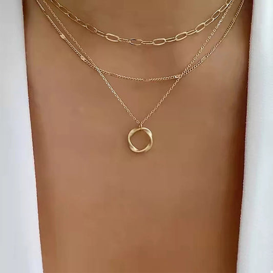 Three Layered Pendant Necklace in Gold - women's pendant necklace