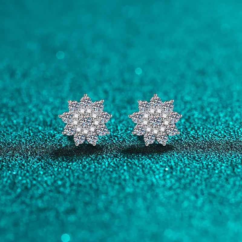 Sterling Silver Moissanite Zircon Stud Earrings in Silver - women's stud earrings