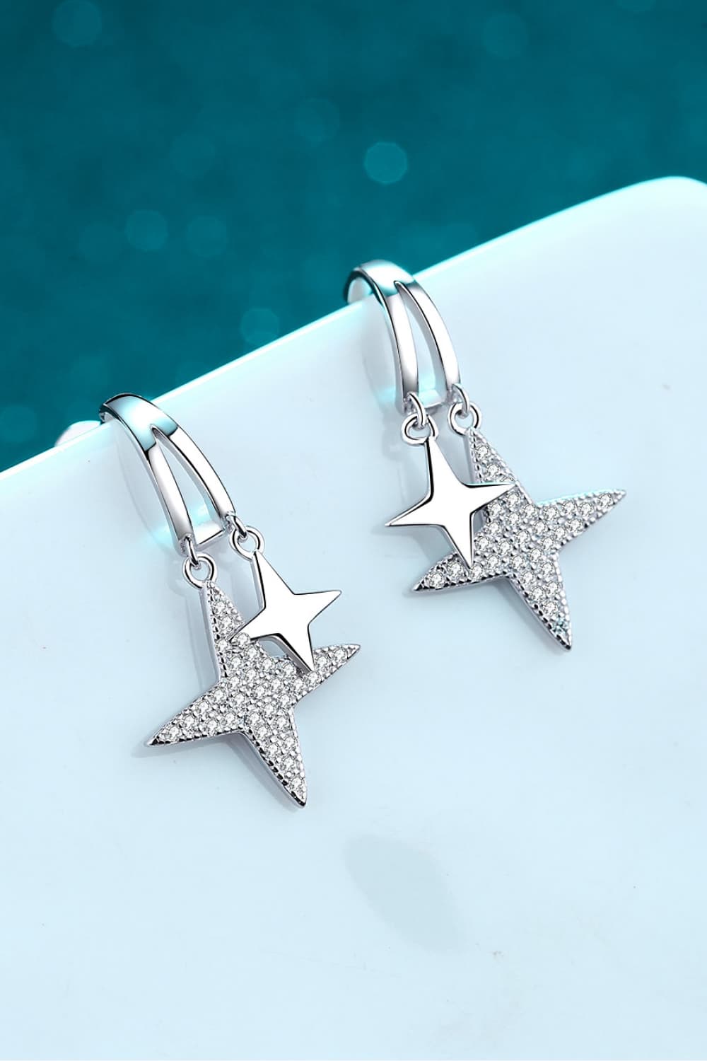 Moissanite Star Rhodium-Plated Drop Earrings in Silver - women's drop earrings