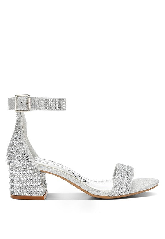 Rhinestones Low Block Sandals