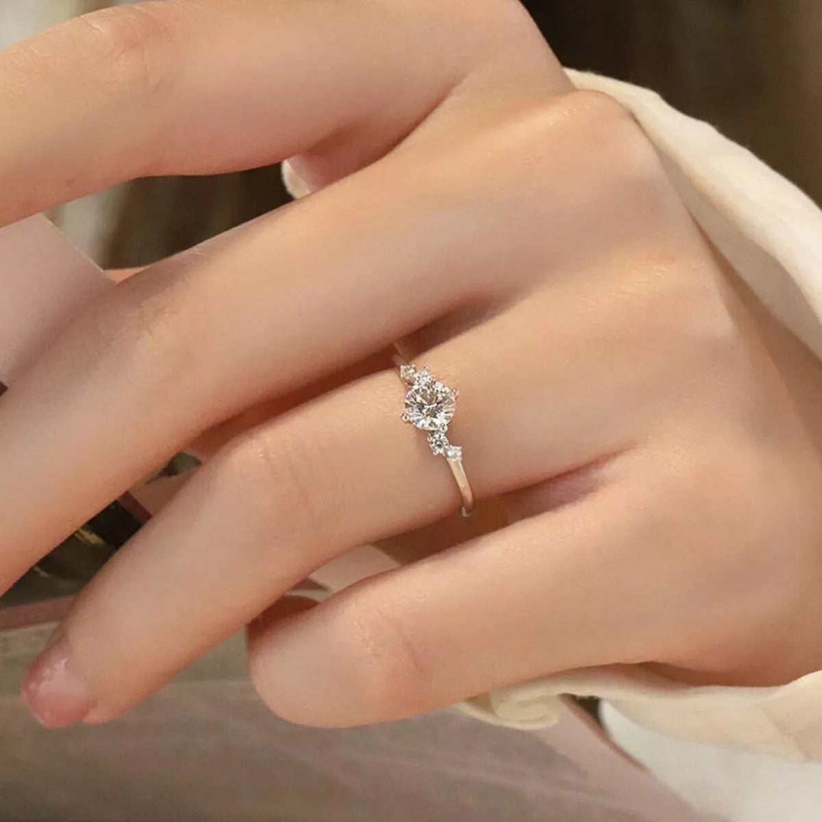 1 Carat Moissanite Sterling Silver Ring - alternate ring view