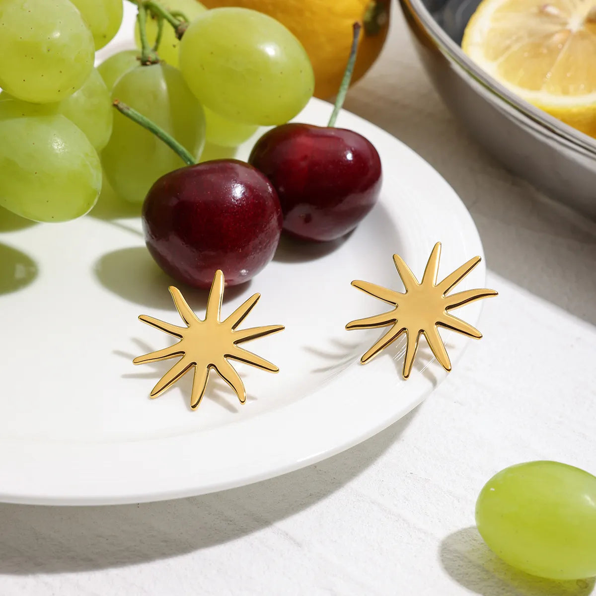 18K Gold-Plated Starburst Stud Earrings - alternate earring view