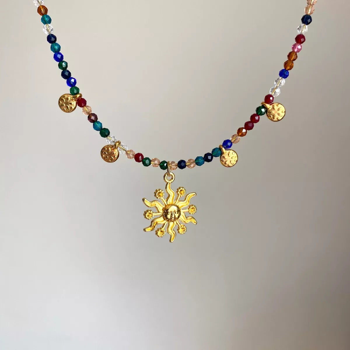 14K Gold-Plated Bead Sun Pendant Necklace - alternate necklace view