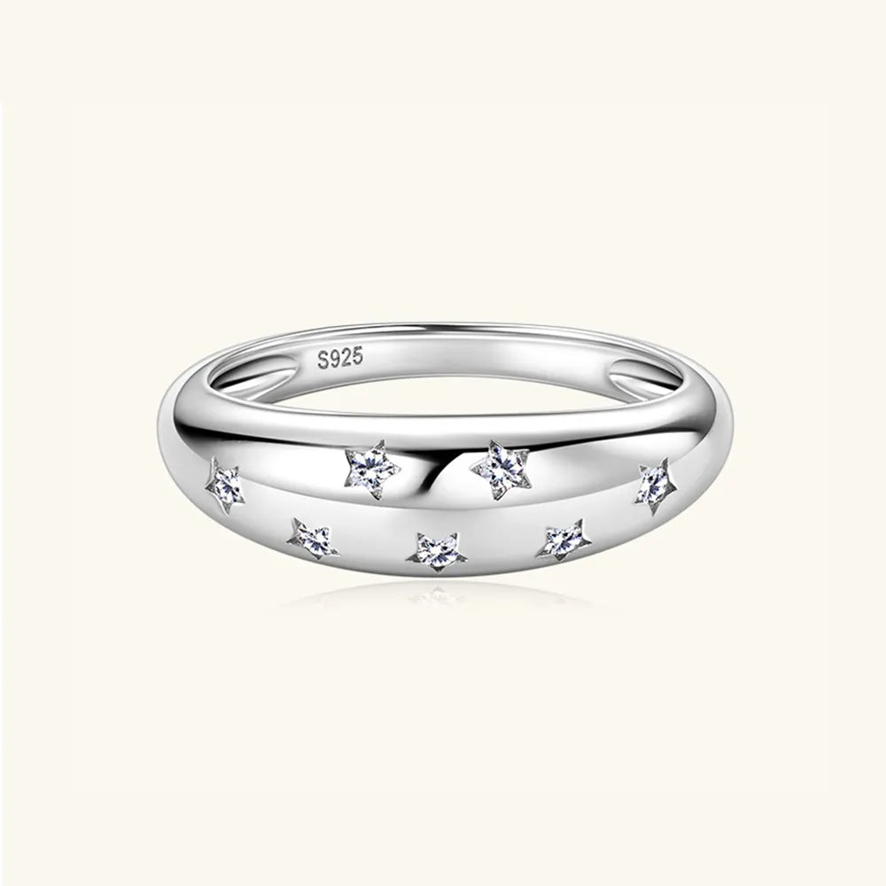 Sterling Silver Inlaid Moissanite Star Ring in Gold - women's ring