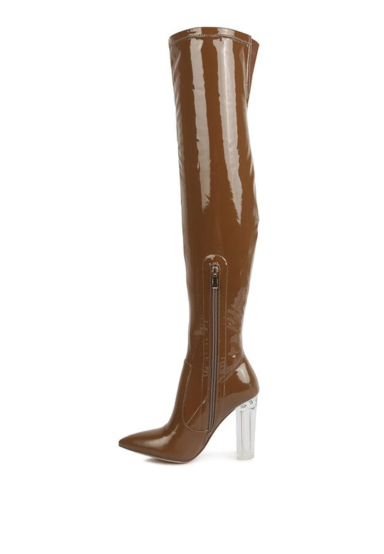 Patent Clear Heel Boots