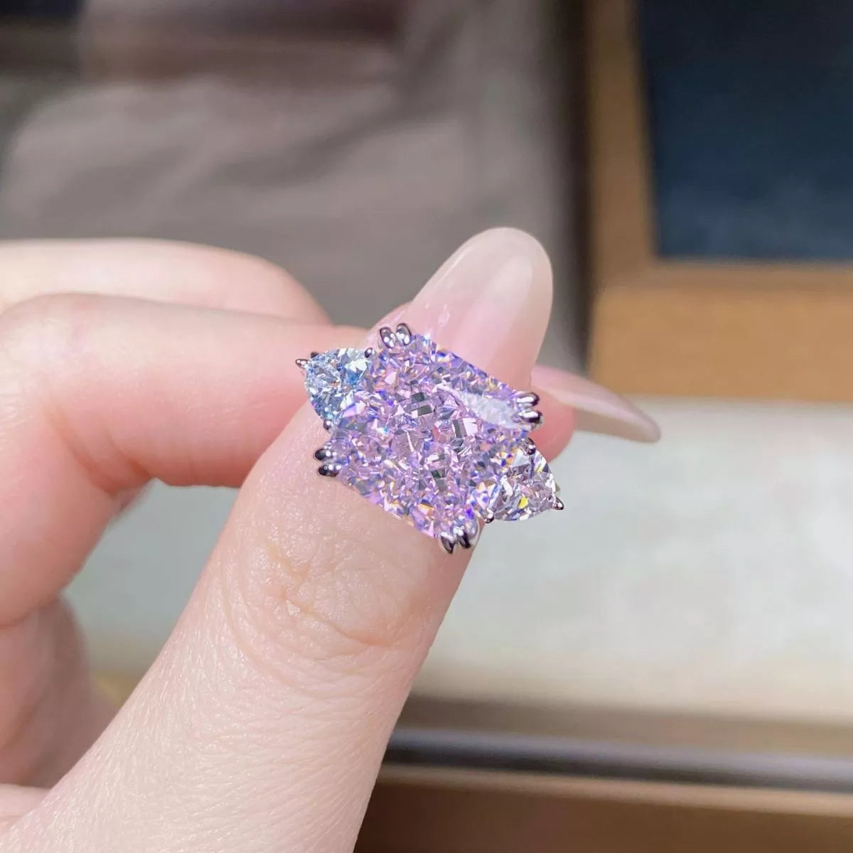 Sterling Silver Zircon Geometric Ring in Pink Purple - women's ring