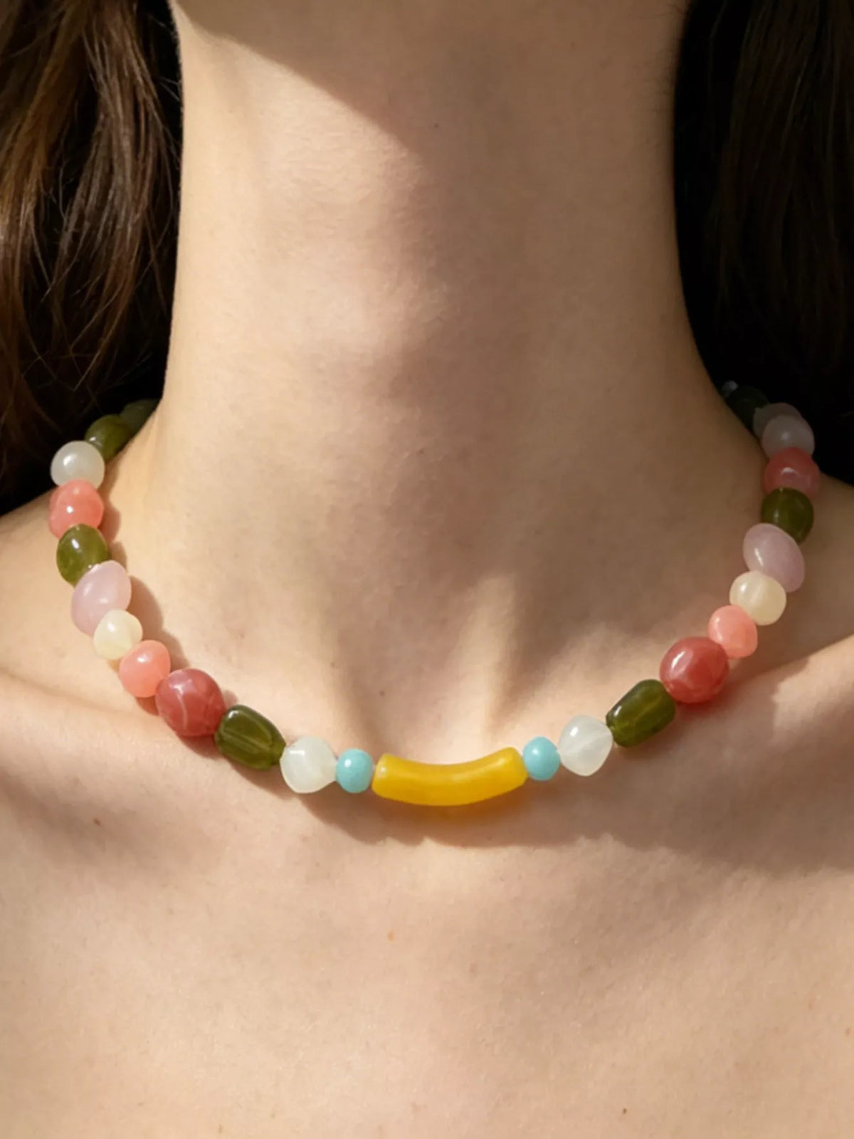 Colorful Beaded Choker Necklace - alternate necklace view
