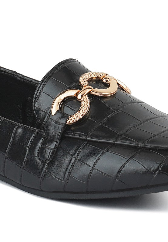 Textured Metal Detail Loafers