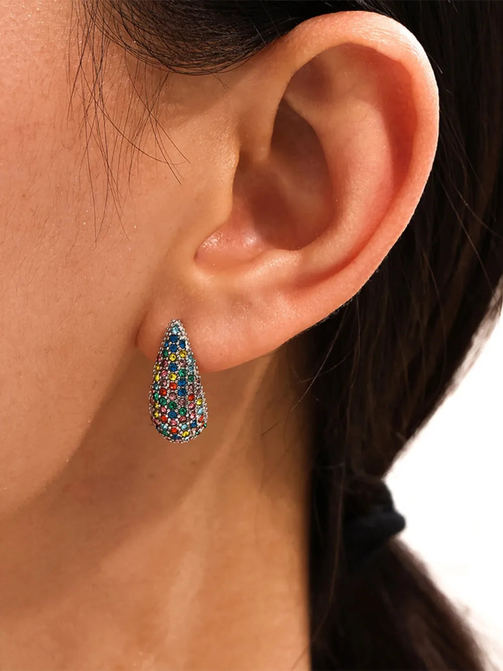 Stainless Steel Inlaid Zircon Teardrop Earrings - alternate earring view