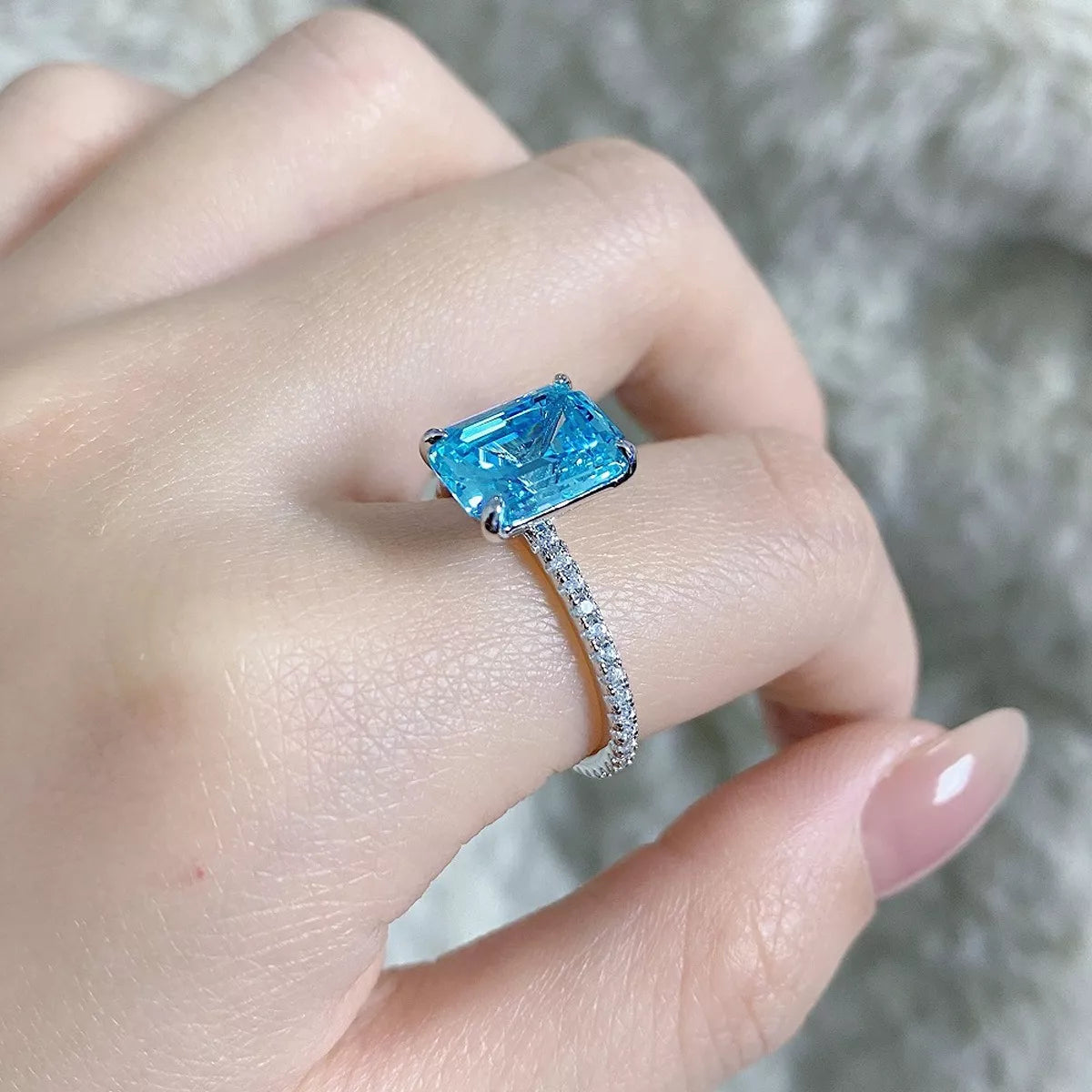 Sterling Silver Rectangle Ring in Sky Blue - women's ring