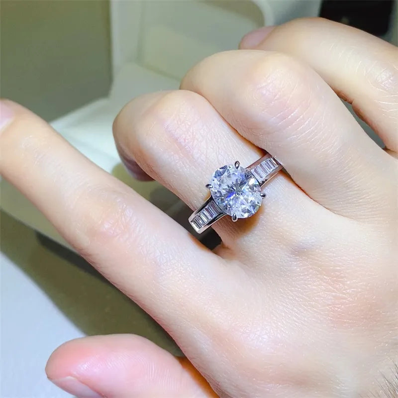 3 Carat Moissanite Sterling Silver Ring in Silver - women's ring