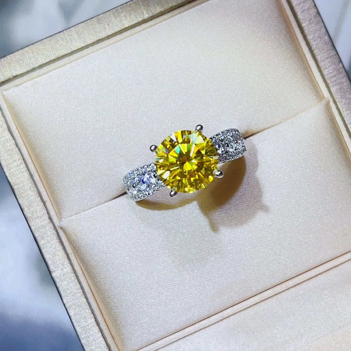 3 Carat Moissanite Sterling Silver Ring in Yellow - women's ring