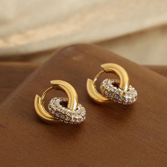 Titanium Steel Inlaid Zircon Double-Hoop Earrings in Dark Green - women's hoop earrings