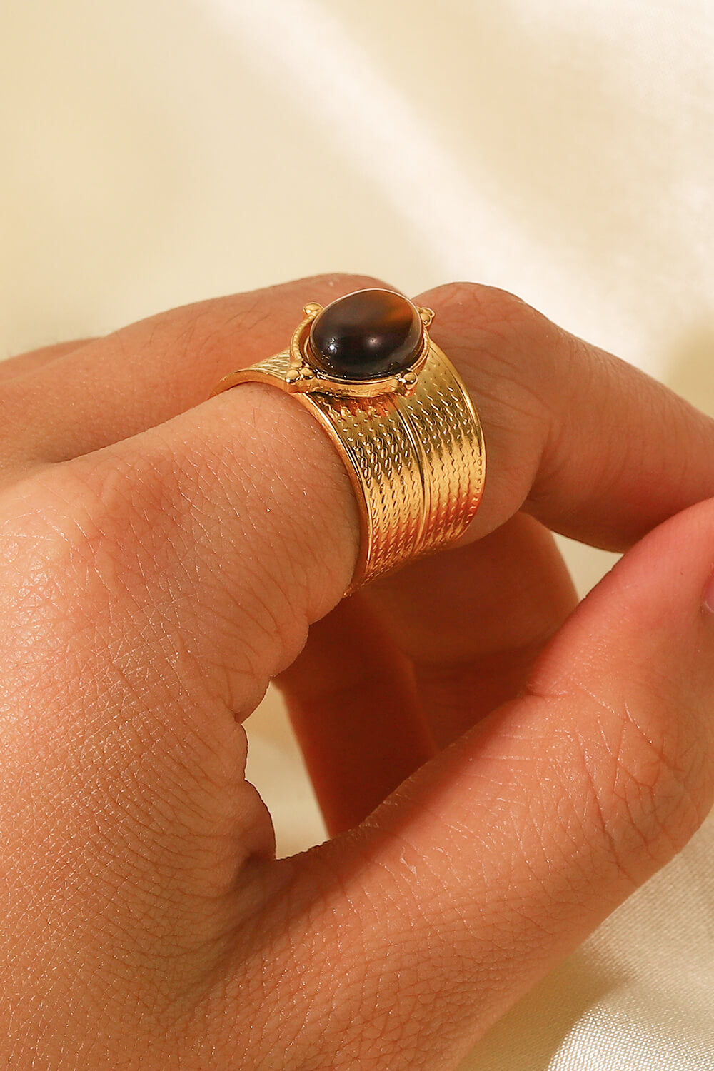 18K Gold-Plated Wide Open Ring in Sage - women's open ring