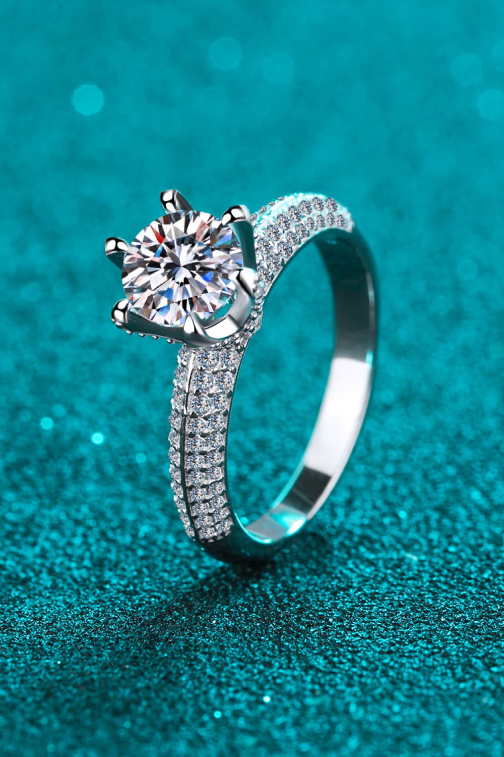2 Carat Moissanite Sterling Silver Side Stone Ring in Silver - women's side-stone ring