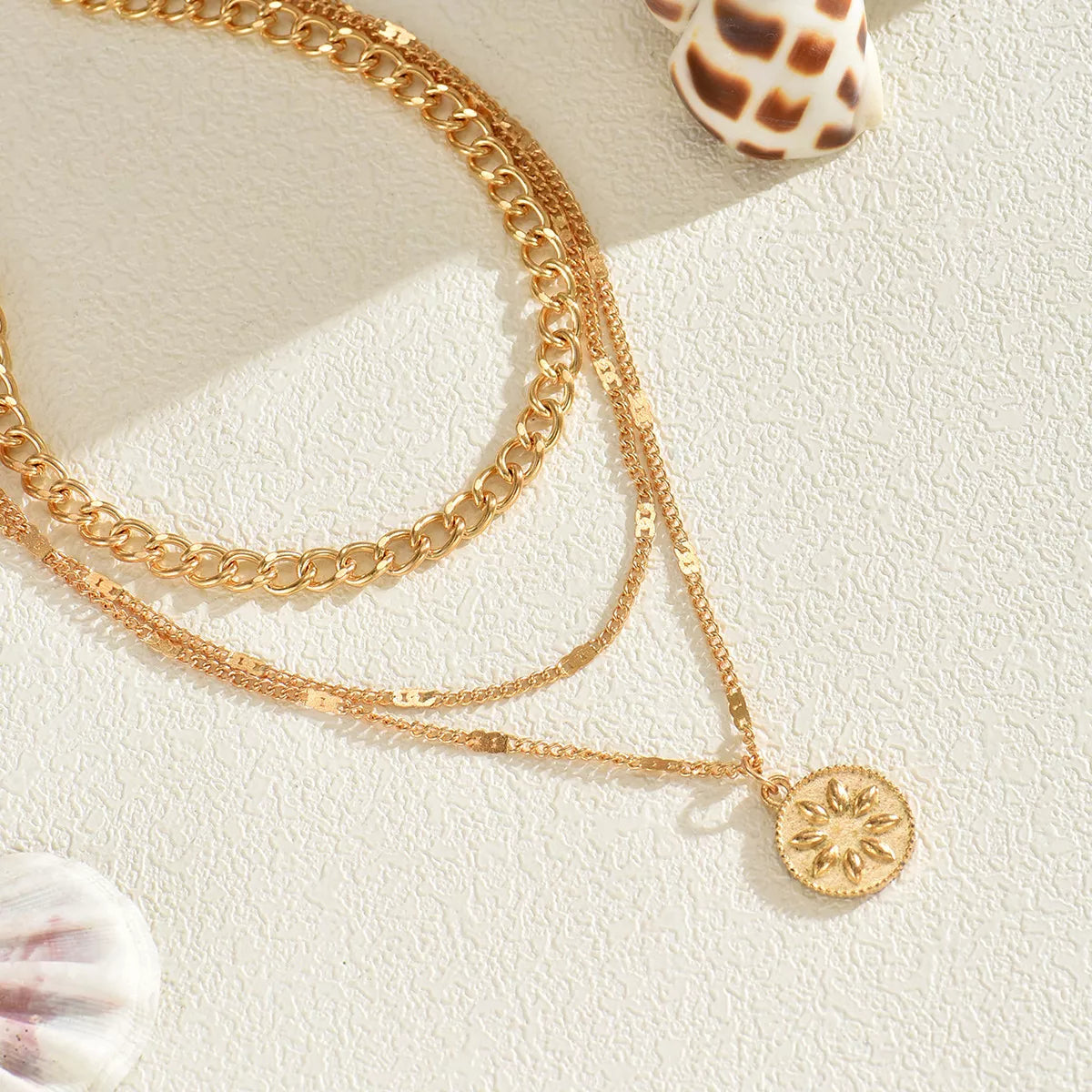 18K Gold-Plated Three Layered Pendant Necklace - alternate necklace view