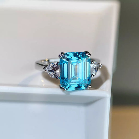 Sterling Silver Zircon Geometric Ring in Pastel Blue - women's ring