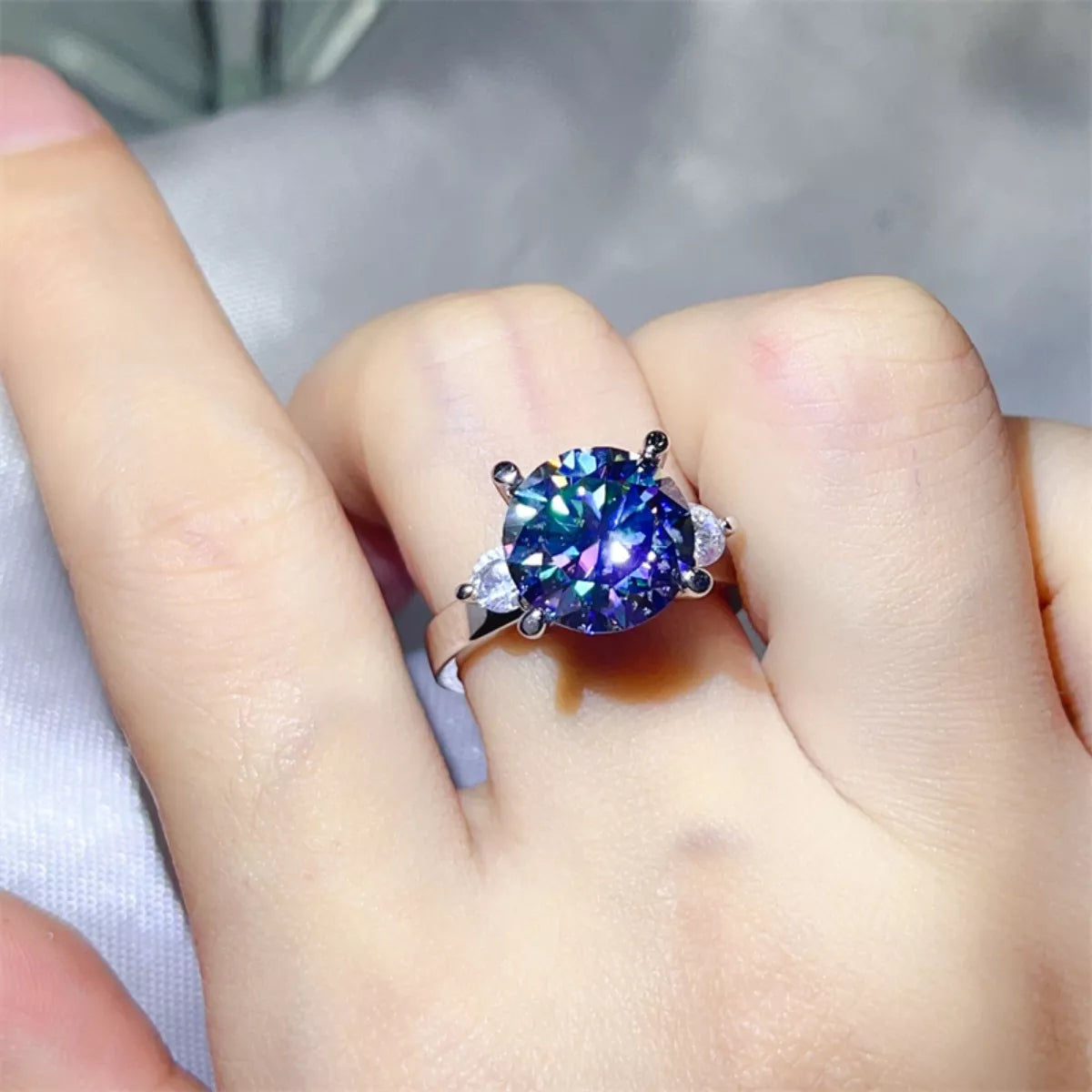 5 Carat Moissanite Sterling Silver Ring in Blue - women's ring