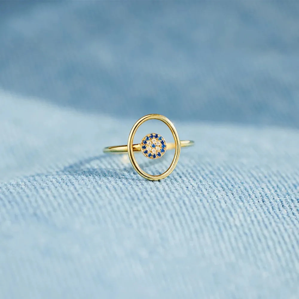 Sterling Silver Evil Eye Ring in Gold - women's ring