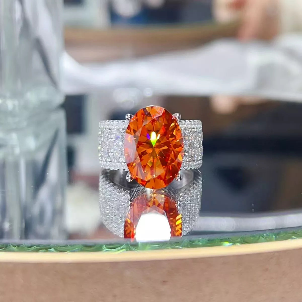 8 Carat Moissanite Sterling Silver Ring in Orange - women's ring
