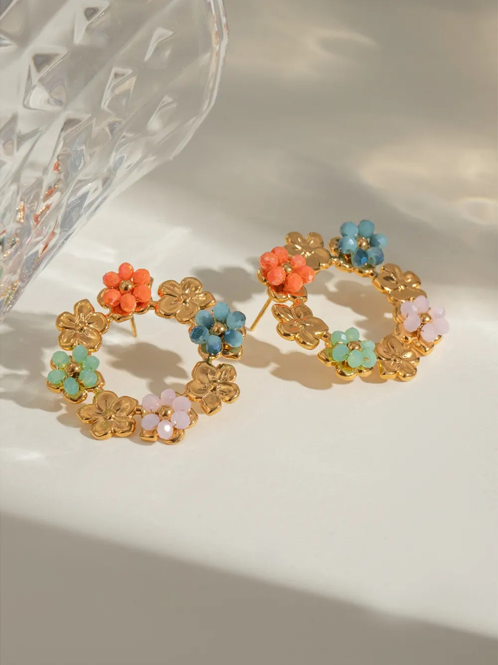 Synthetic Crystal Stainless Steel Flower Earrings - alternate earring view