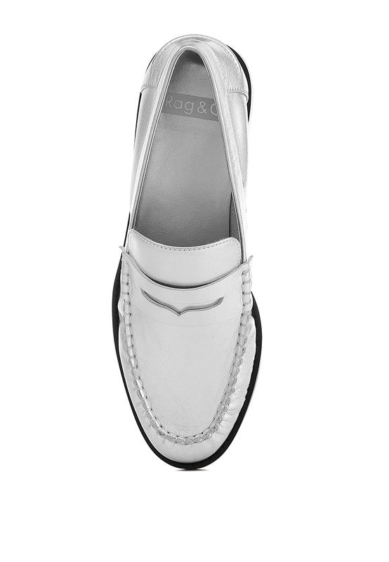 Metallic Genuine Leather Loafers