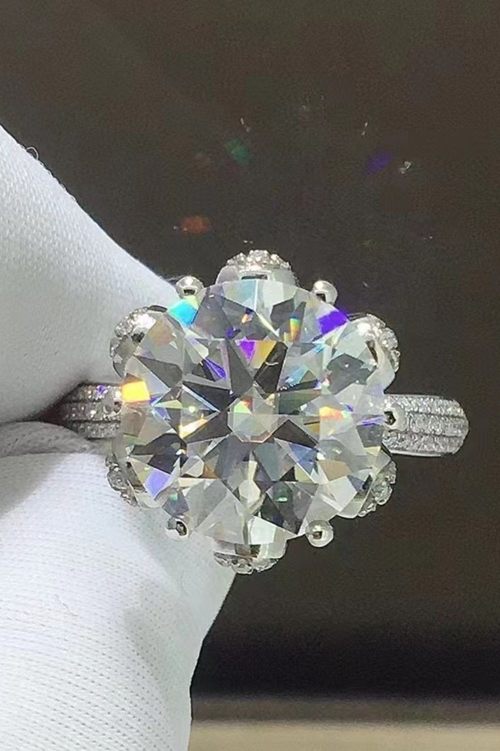 5 Carat Moissanite Side Stone Ring in Silver - women's side-stone ring