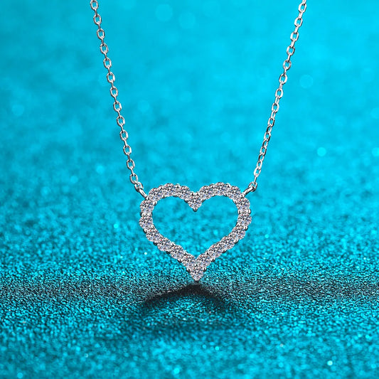Moissanite Sterling Silver Heart Shape Necklace in Silver - women's necklace
