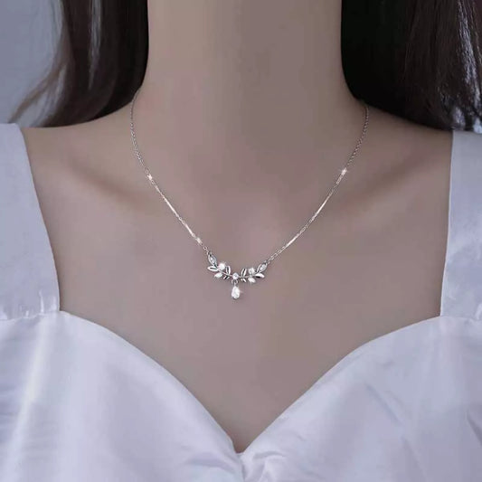 Sterling Silver Zircon Flower Necklace - alternate necklace view
