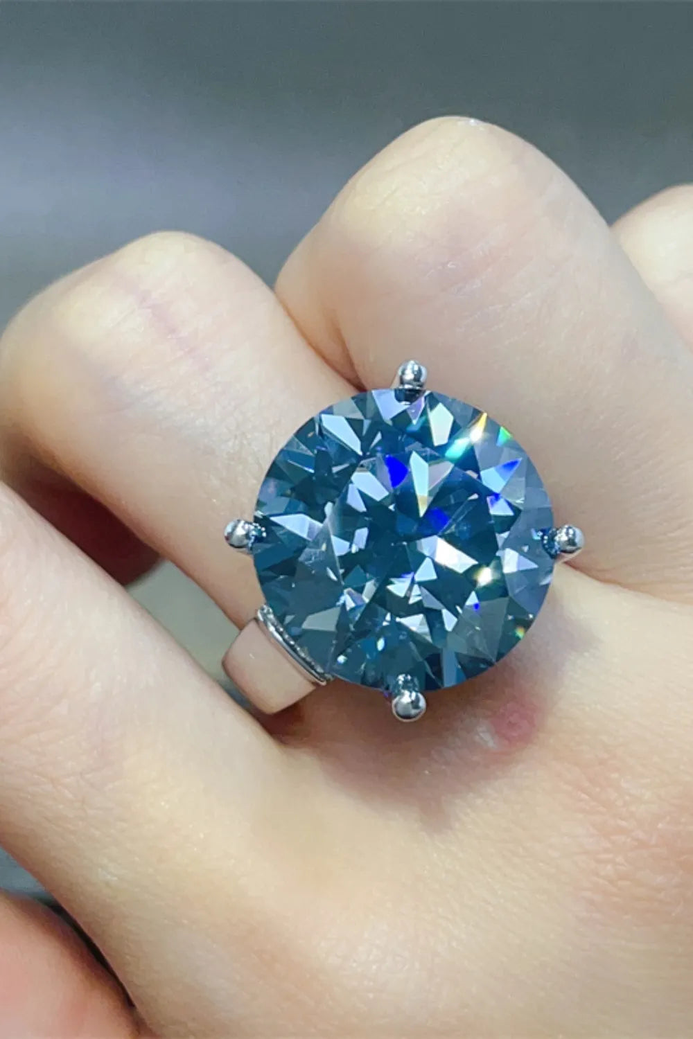 20 Carat Moissanite Sterling Silver Ring in Royal Blue - women's ring