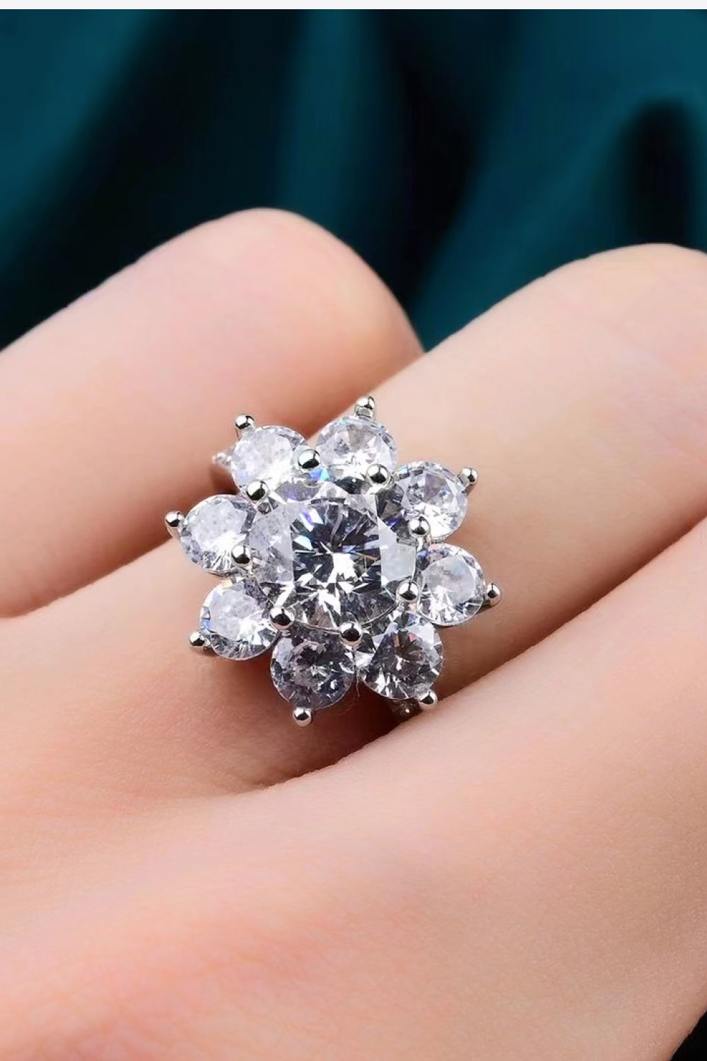 1 Carat Moissanite Flower Ring in Silver - women's ring