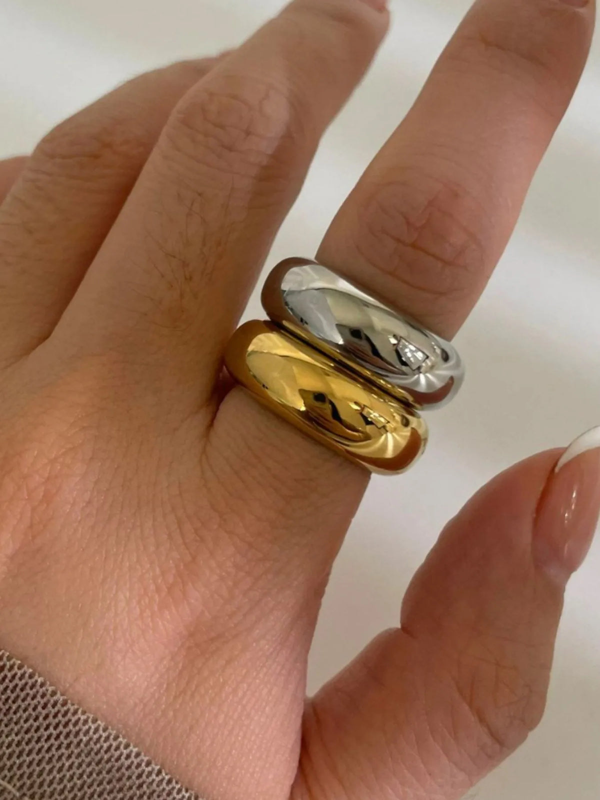 2-Piece 18K Gold-Plated Stainless Dome Band Rings in Gold & Silver - women's band ring