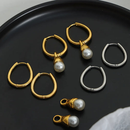 Titanium Steel Huggie Earrings in Gold - women's huggie earrings