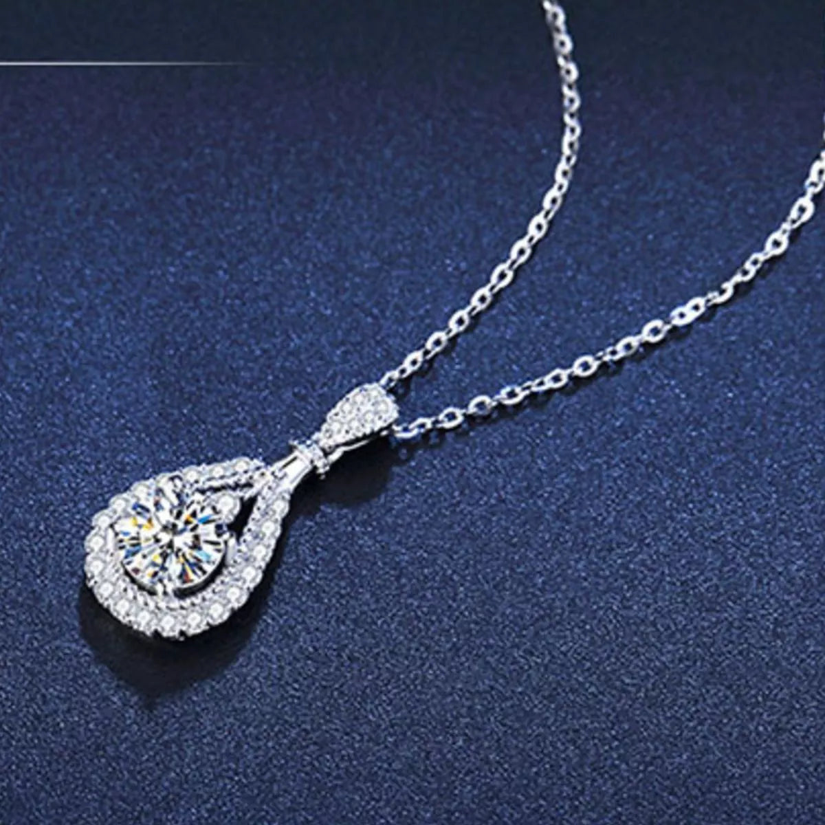 5 Carat Sterling Silver Moissanite Teardrop Necklace - alternate necklace view