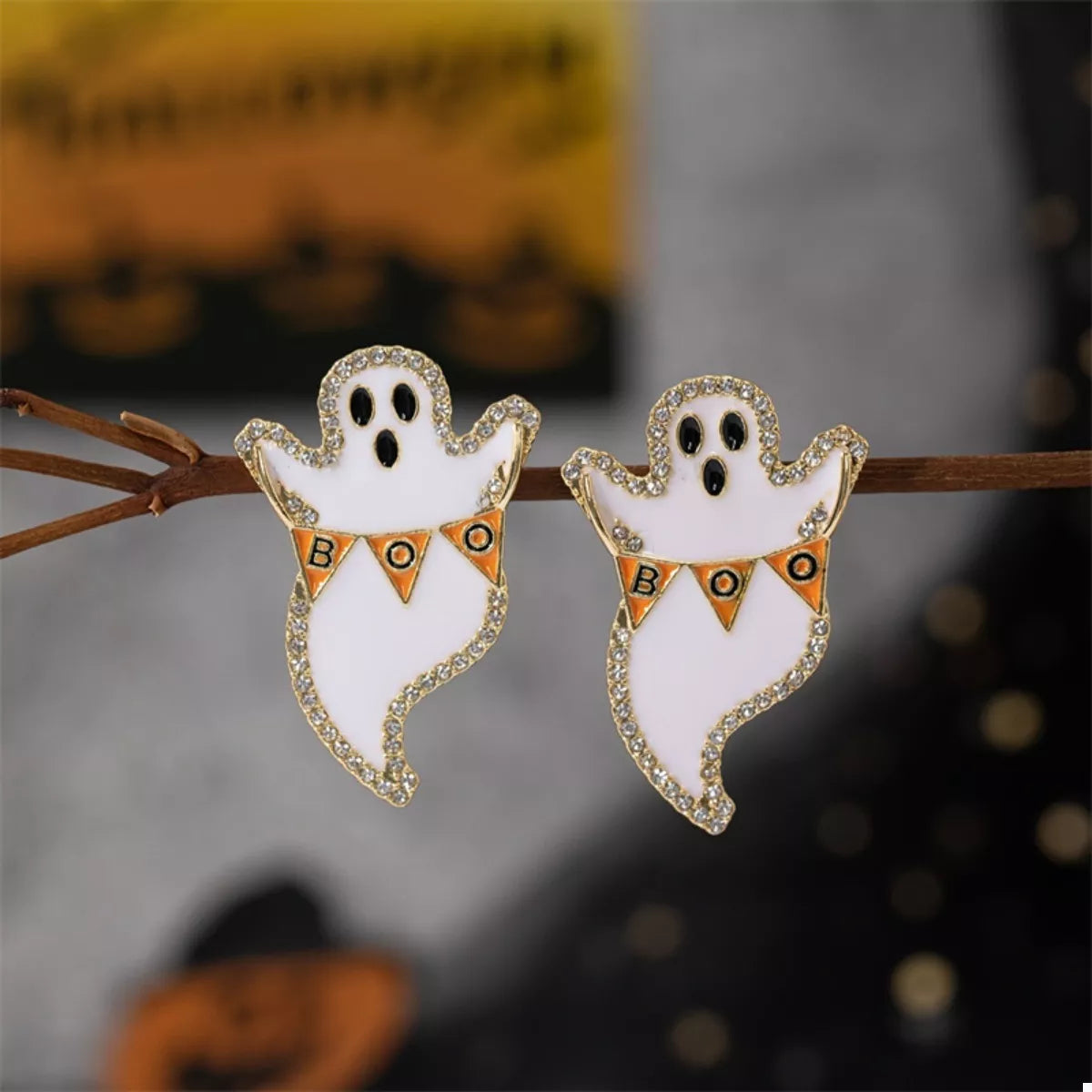 Halloween Ghost and Pumpkin Dangle Earrings - alternate earring view