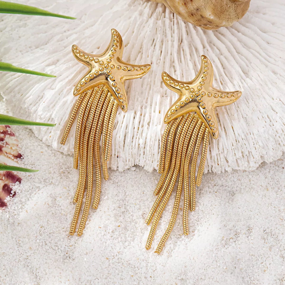 18K Gold-Plated Starfish Fringe Drop Earrings in Gold - women's drop earrings