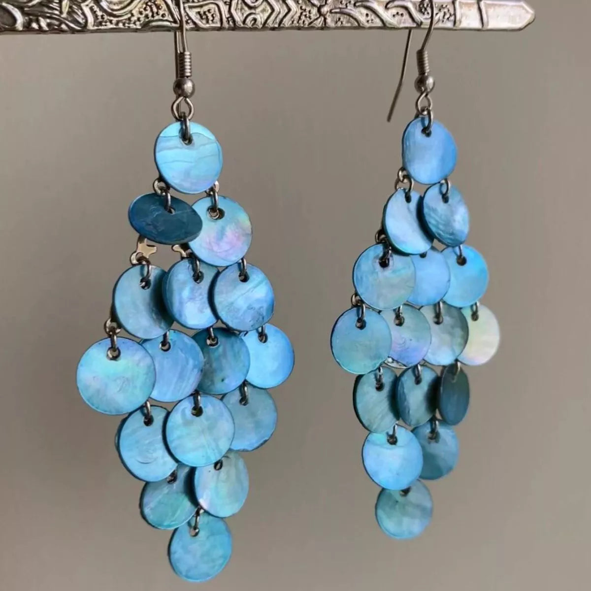 Stainless Steel Shell Dangle Earrings in Sky Blue - women's dangle earrings