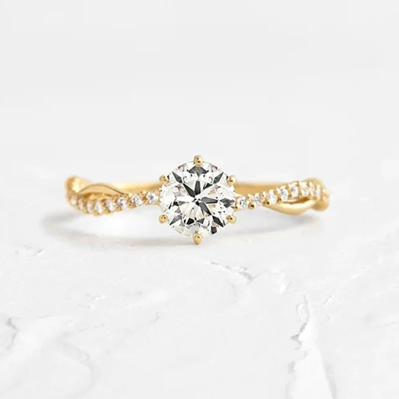 Sterling Silver Inlaid Zircon Ring in Gold - women's ring