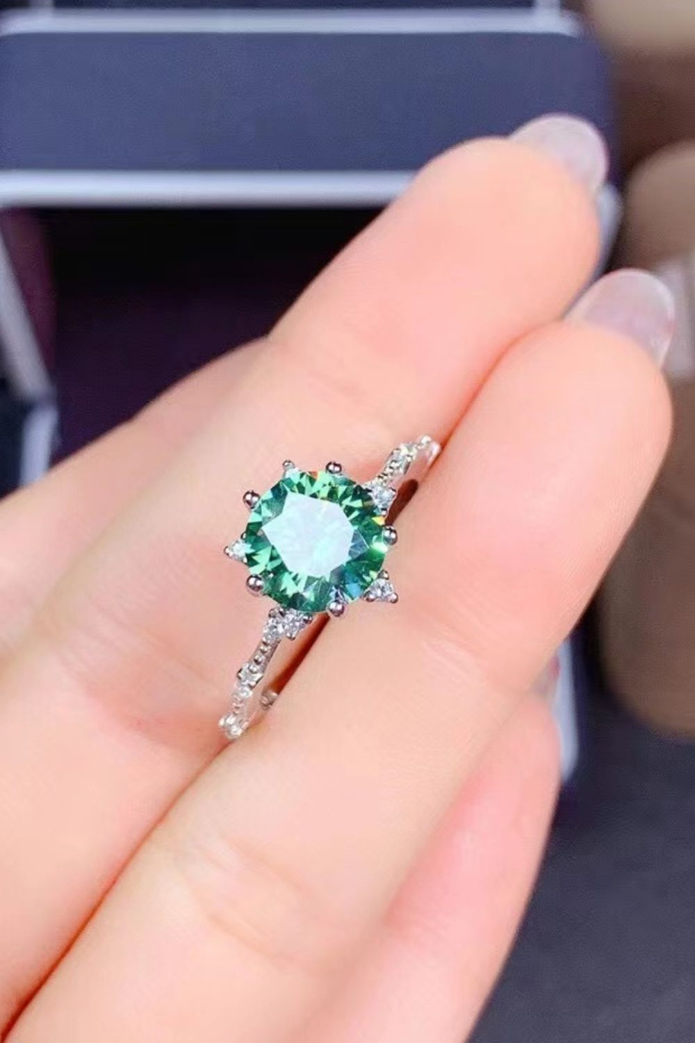 All Eyes On Me 1 Carat Moissanite Platinum-Plated Ring in Green - women's ring