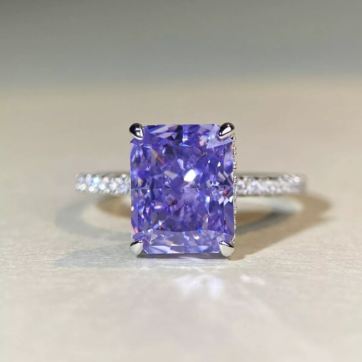 Sterling Silver Zircon Geometric Ring in Dark Green - women's ring