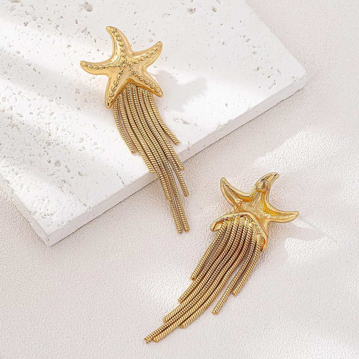 18K Gold-Plated Starfish Fringe Drop Earrings - alternate earring view
