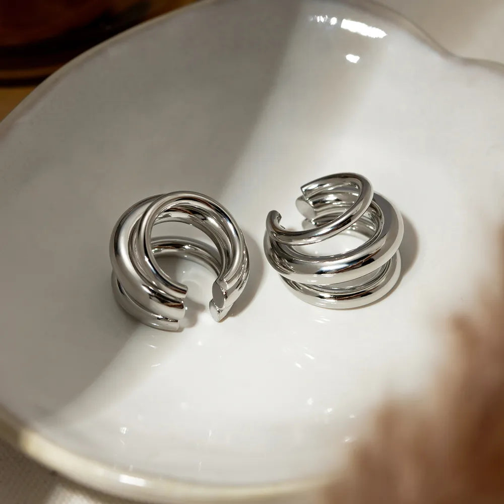 Stainless Steel Layered Cuff Earrings - alternate earring view