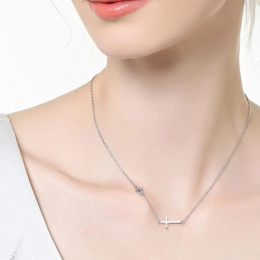 Cross Sterling Silver Moissanite Necklace in Silver - women's necklace