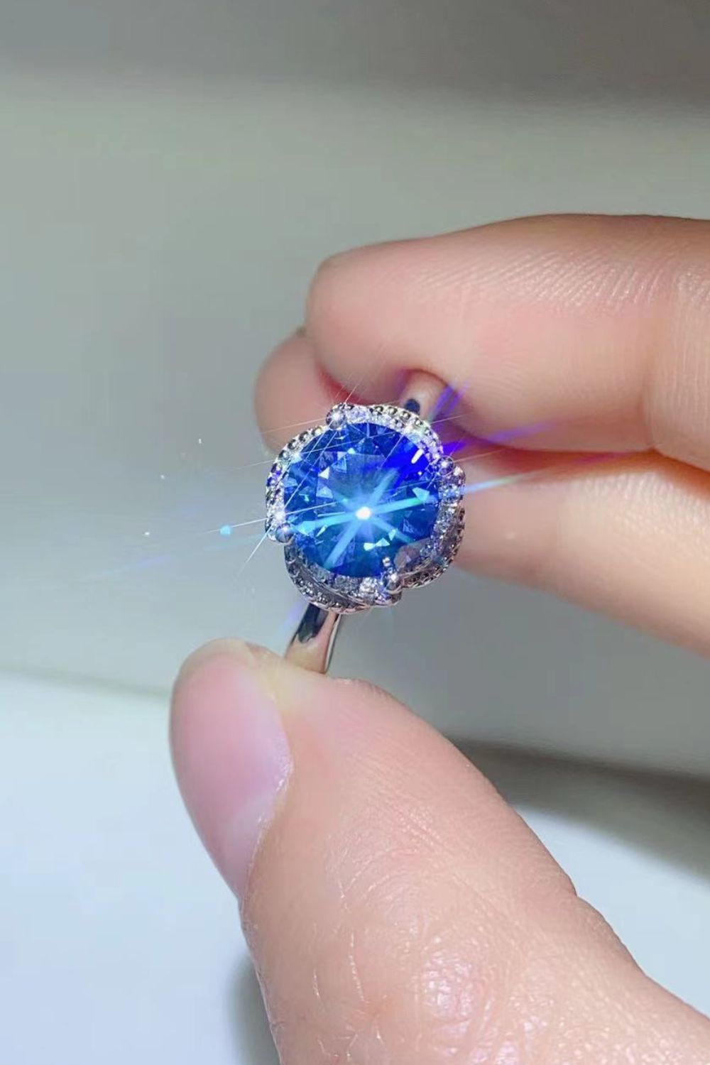2 Carat Moissanite Contrast Sterling Silver Ring in Blue - women's ring