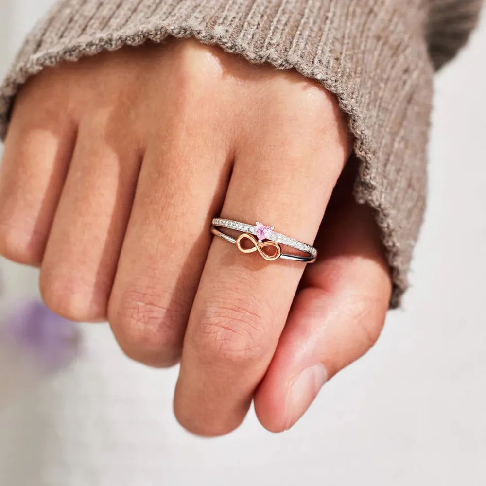 Heart Number 8 Zircon Double-Layered Ring - alternate ring view