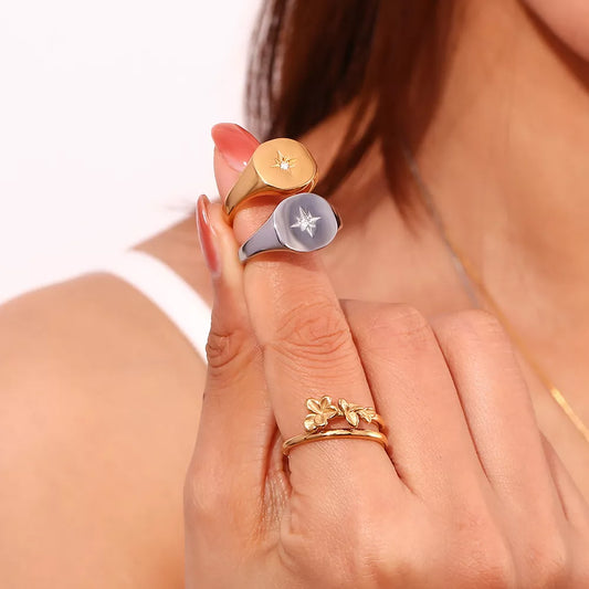 Minimalist North Star Signet Ring in Gold - women's signet ring