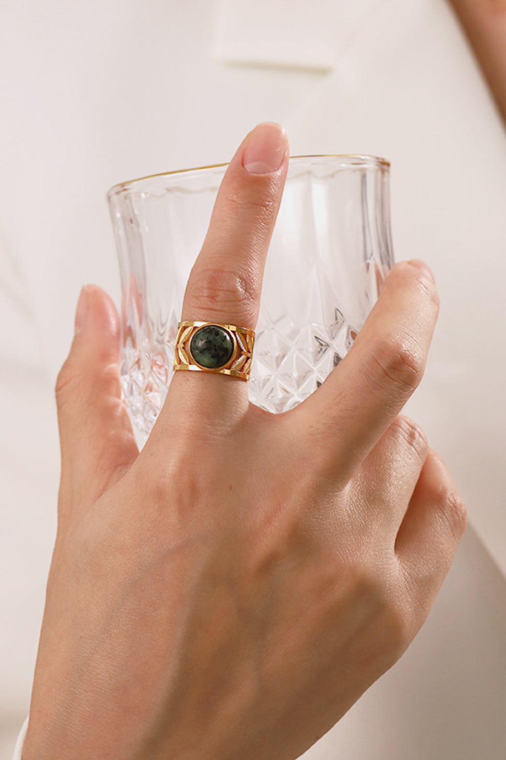18K Gold-Plated Malachite Leaf Ring - alternate ring view