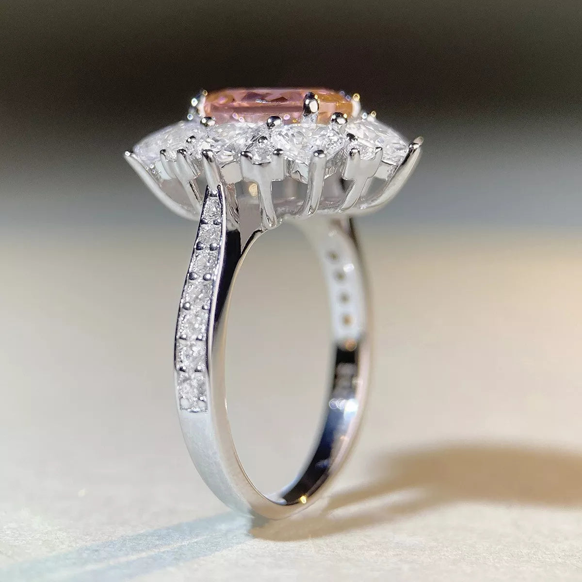 Sterling Silver Zircon Flower Ring in Dusty Pink - women's ring
