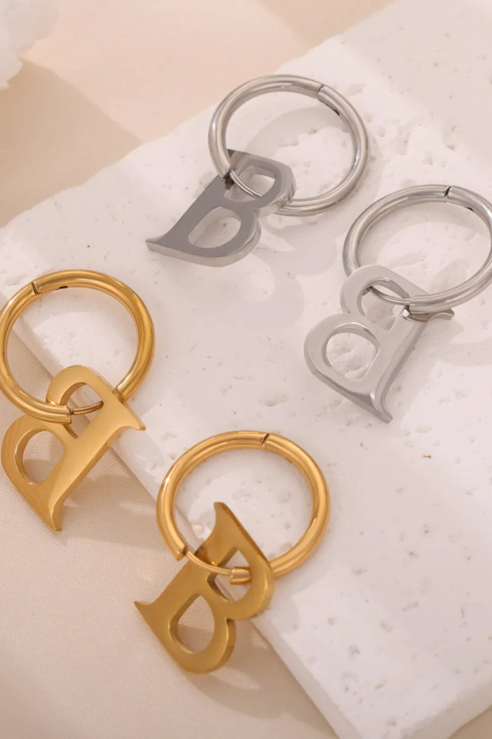 Titanium Steel Letter Hoop Earrings in Gold - women's hoop earrings